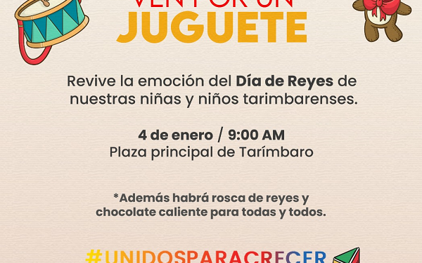 Gobierno de Tarímbaro entregará juguetes por Día de Reyes